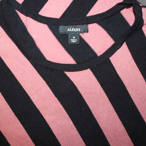 Alfani Womens Stripe Asymmetrical-Hem Tunic Sweater Black and Pink Size Medium - Picture 6 of 6